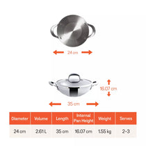 Meyer Select Stainless Steel Kadai 24cm (Induction & Gas Compatible)