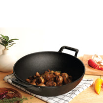 Meyer Pre Seasoned Cast Iron curved Kadai without Lid, 24cm
