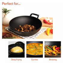 Meyer Pre Seasoned Cast Iron curved Kadai without Lid, 24cm-4