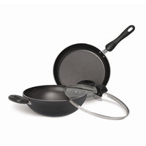 Meyer Non-Stick 3pcs Set, 24cm Frypan + 24cm Kadai with Interchangeable Lid - Pots and Pans