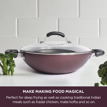 Meyer Merlot Non-Stick Kadai/Wok with Lid, 28cm