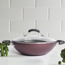 Meyer Merlot Non-Stick Kadai/Wok with Lid, 28cm