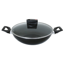 Meyer Safecook Non-Stick Kadai/Wok with Lid, Black ,20cm