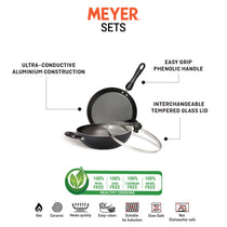 Meyer Non-Stick 3pcs Set (24cm Kadai with Lid + 24cm Flat Dosa Tawa) - Pots and Pans