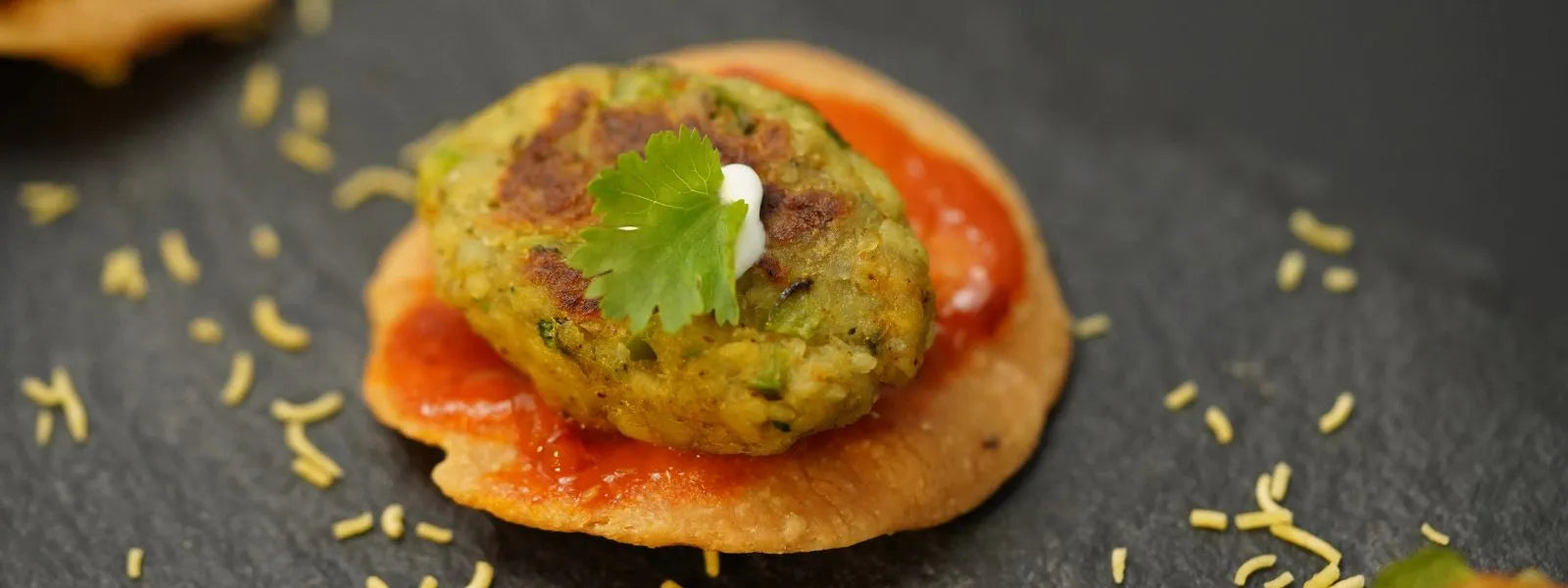 Banana Tikki Blast: Fusion on a Papdi: Masaledar Banana Tikkis with a Cool Yogurt Topper!