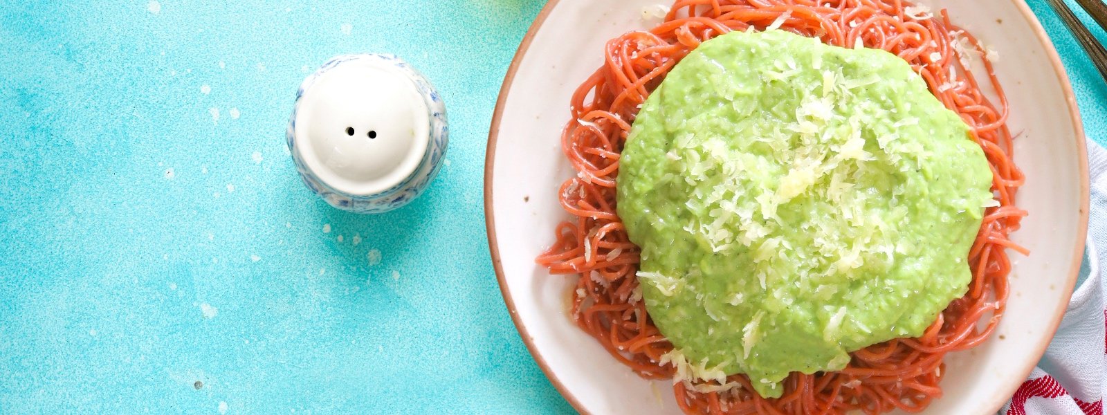 Beetroot Spaghetti With Creamy Peas