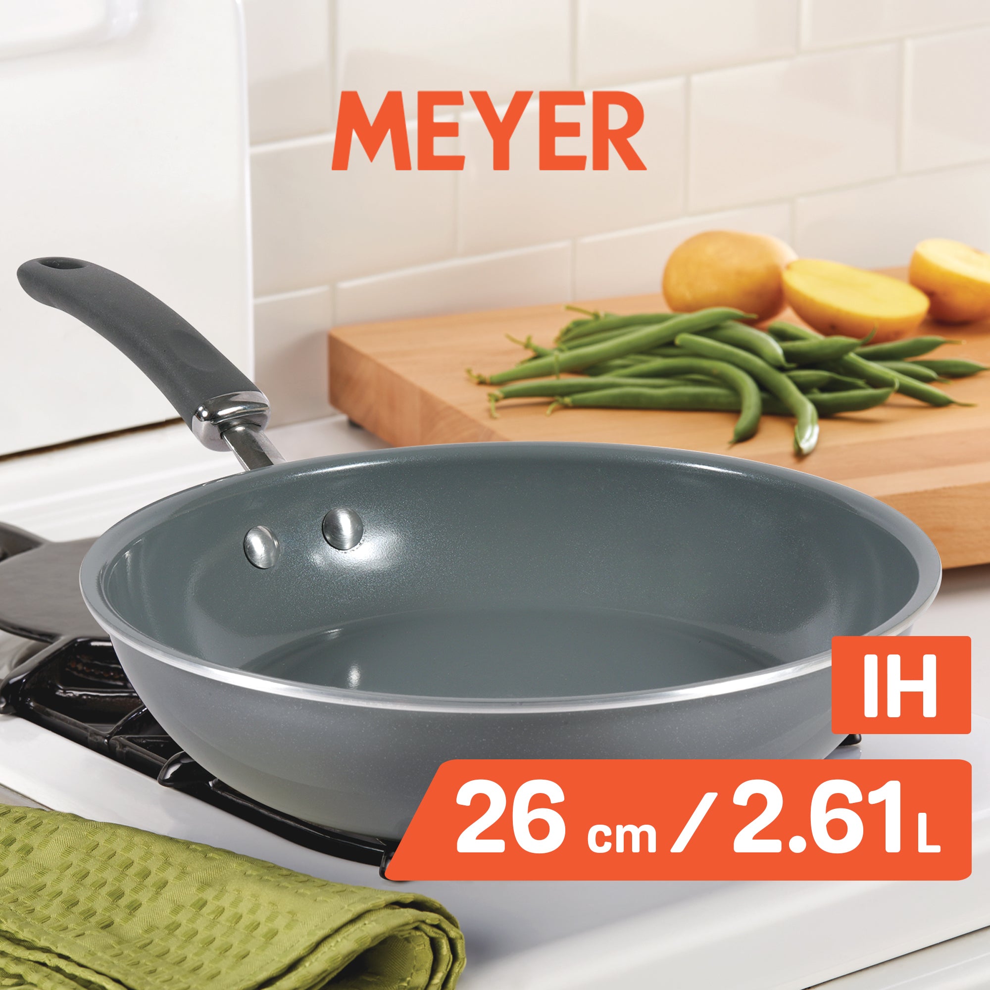 Meyer Anzen Ceramic Coated Cookware 2 piece Set -Frypan + Interchangeable Glass Lid, 26cm