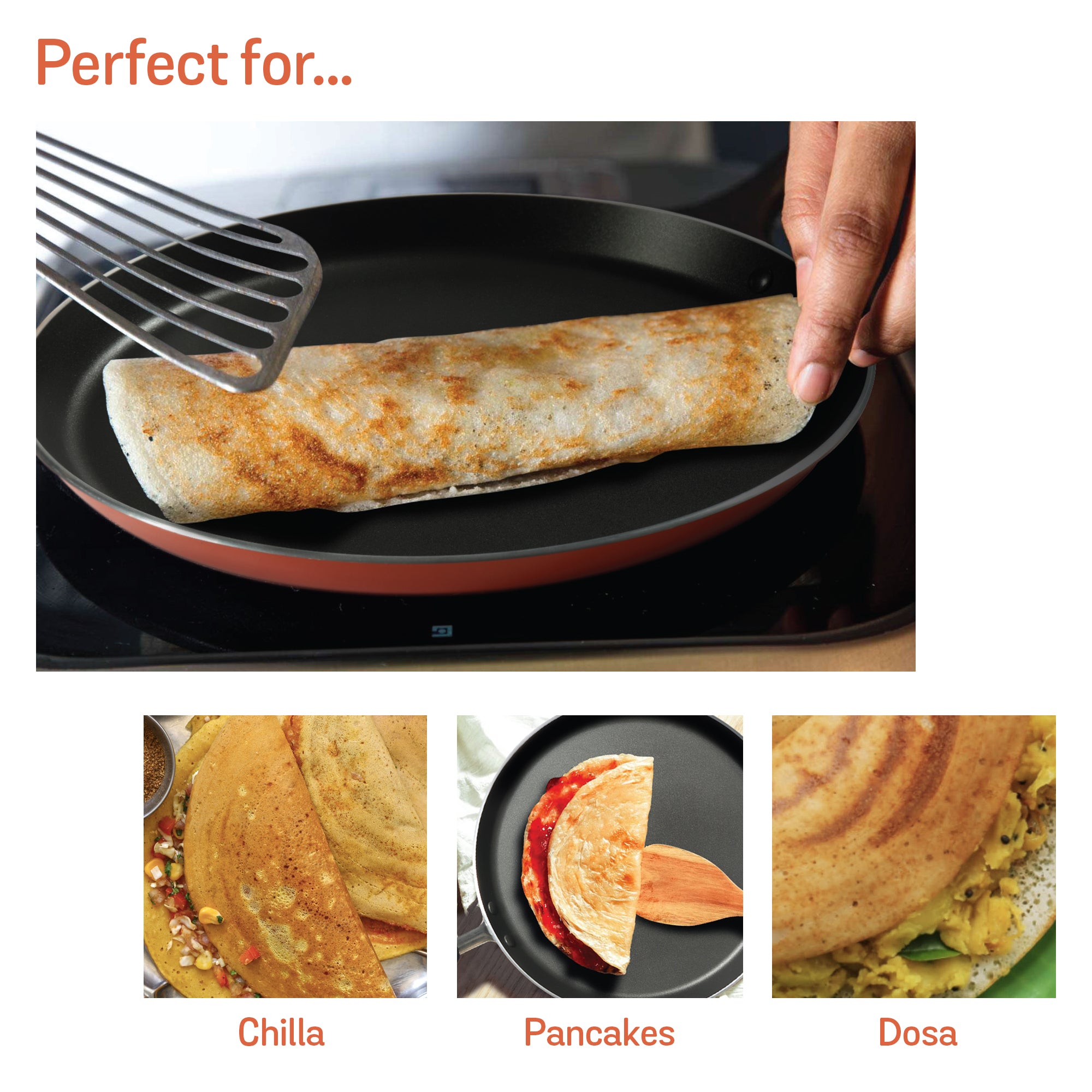 Meyer Flat Tawa Induction, 32cm/3mm Thick, Orange