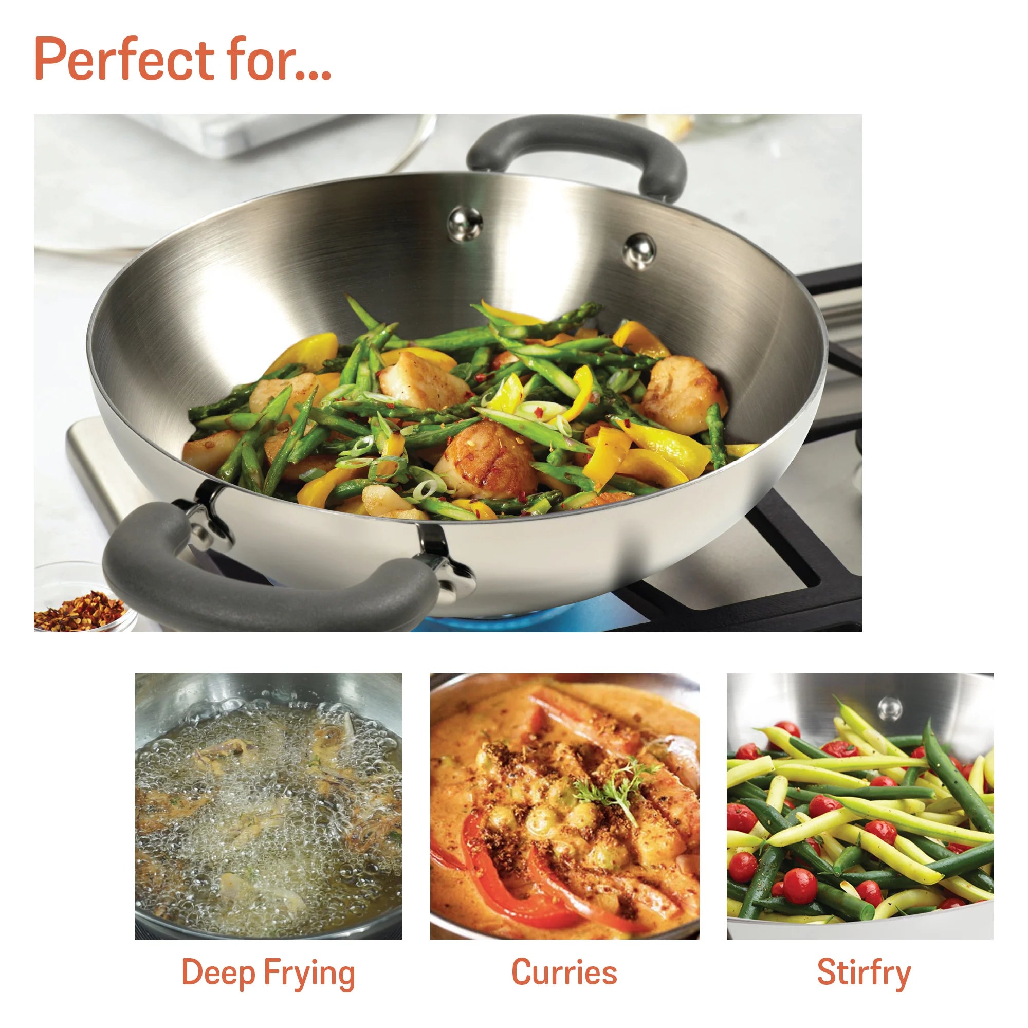 Meyer Trivantage Stainless Steel Triply Cookware Kadai/Wok with Lid, 22cm