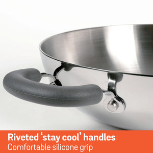 Meyer Trivantage Stainless Steel Triply Cookware Kadai/Wok with Lid, 22cm