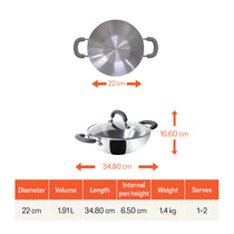 Meyer Trivantage Stainless Steel Triply Cookware Kadai/Wok with Lid, 22cm