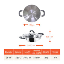 Meyer Trivantage Stainless Steel Triply Cookware Kadai/Wok with Lid, 26cm