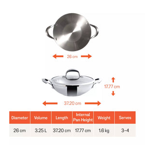 Meyer Select Stainless Steel Kadai 26cm (Induction & Gas Compatible)