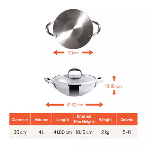 Meyer Select Stainless Steel Kadai 30cm (Induction & Gas Compatible)