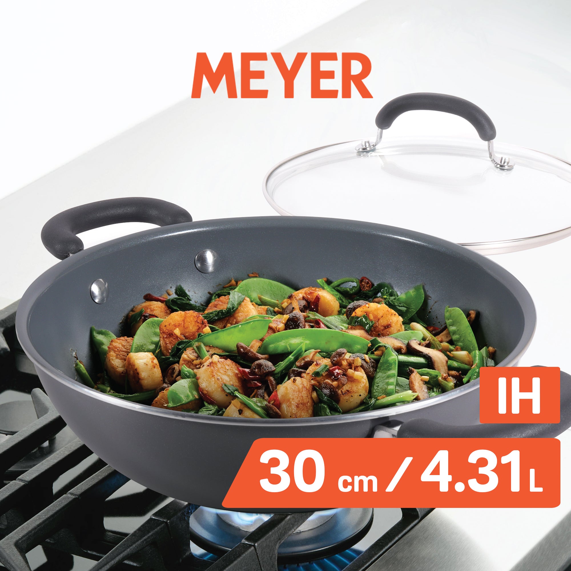 Meyer Anzen Ceramic Coated Cookware 30cm Wok / Kadai with Lid