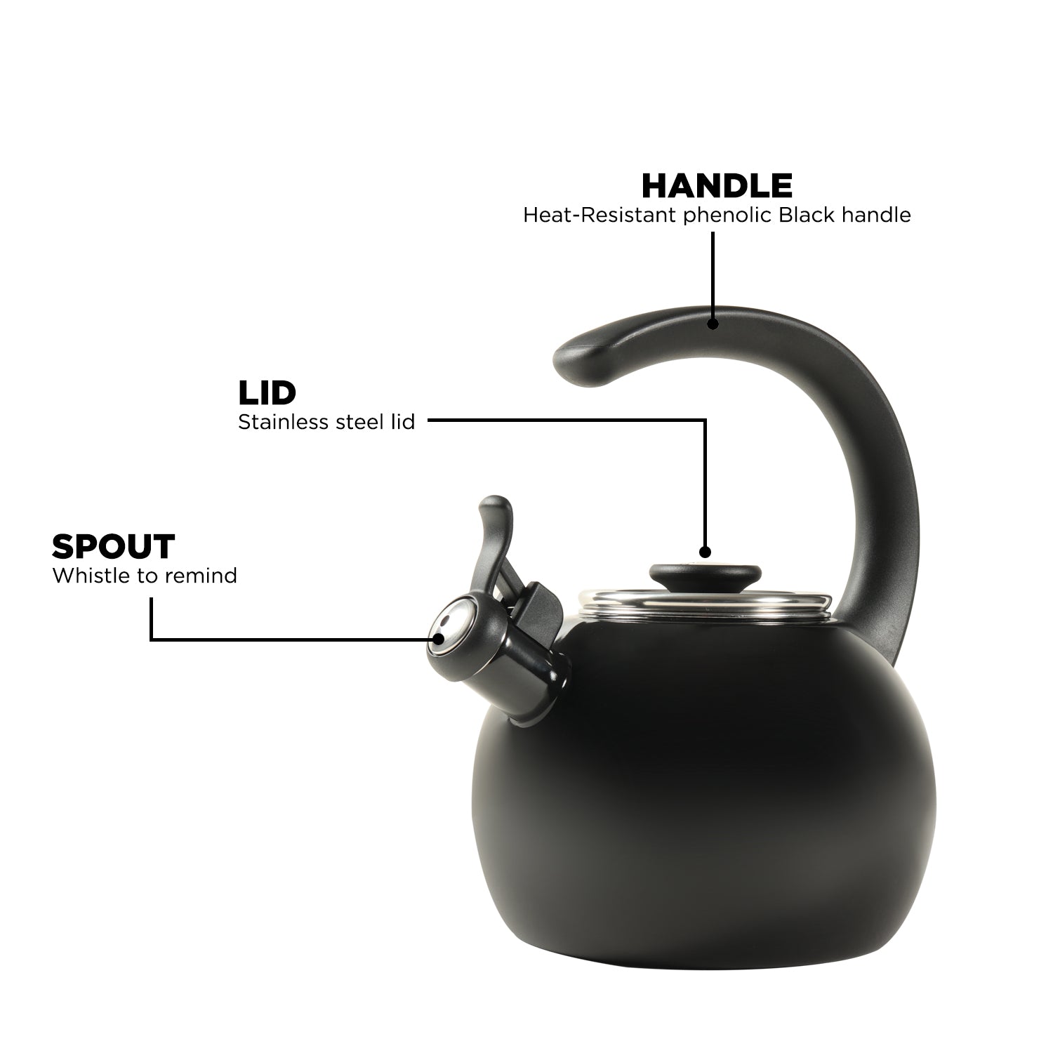 Circulon Enamel On Steel Whistling Tea Kettle 1.9 Liters, Black