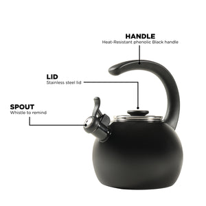 Circulon Enamel On Steel Whistling Tea Kettle 1.9 Liters, Black
