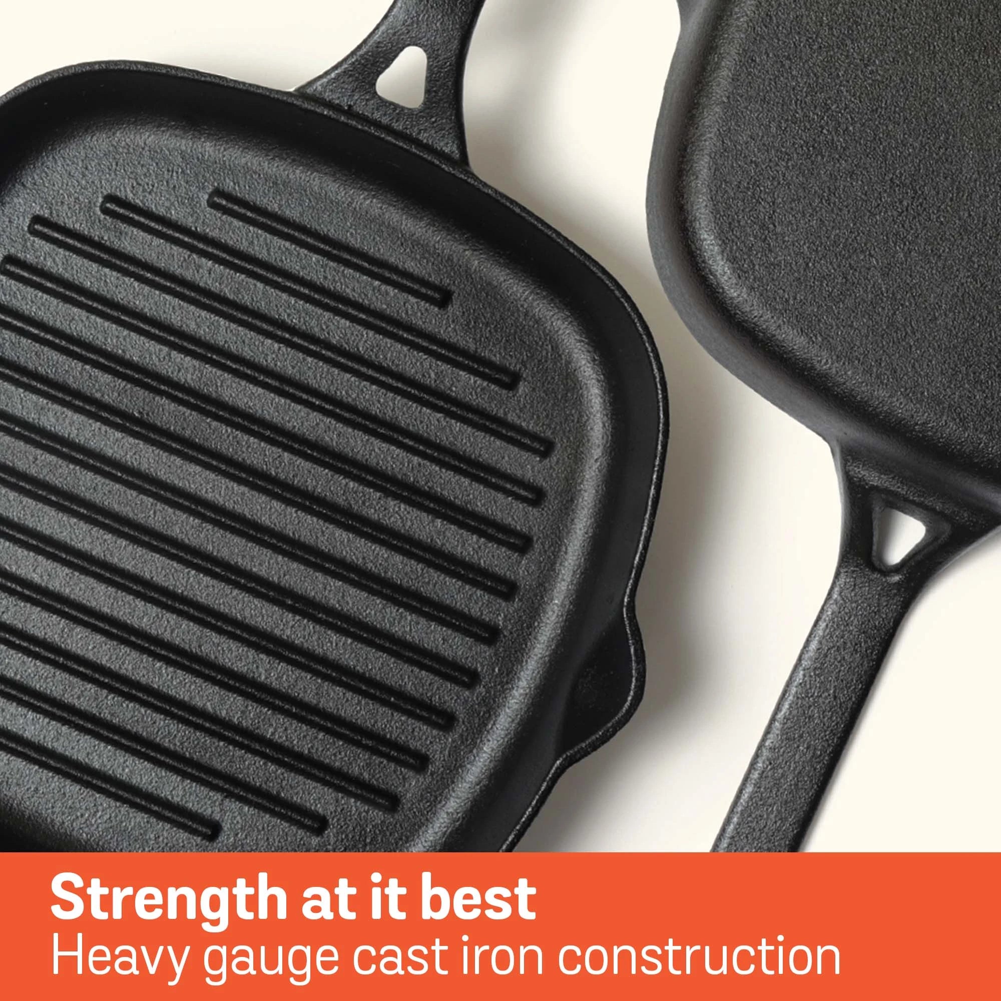 Meyer Pre-Seasoned Cast Iron Grill Pan, 25 cm, Black