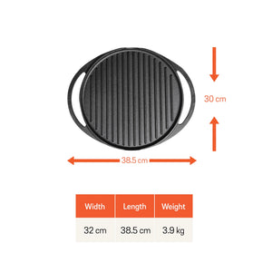 Meyer Pre-Seasoned 30cm Cast Iron 2-in-1 Grill & Griddle (Grillpan + Dosa Tawa)