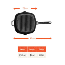 Meyer Pre-Seasoned Cast Iron Grill Pan, 25 cm, Black