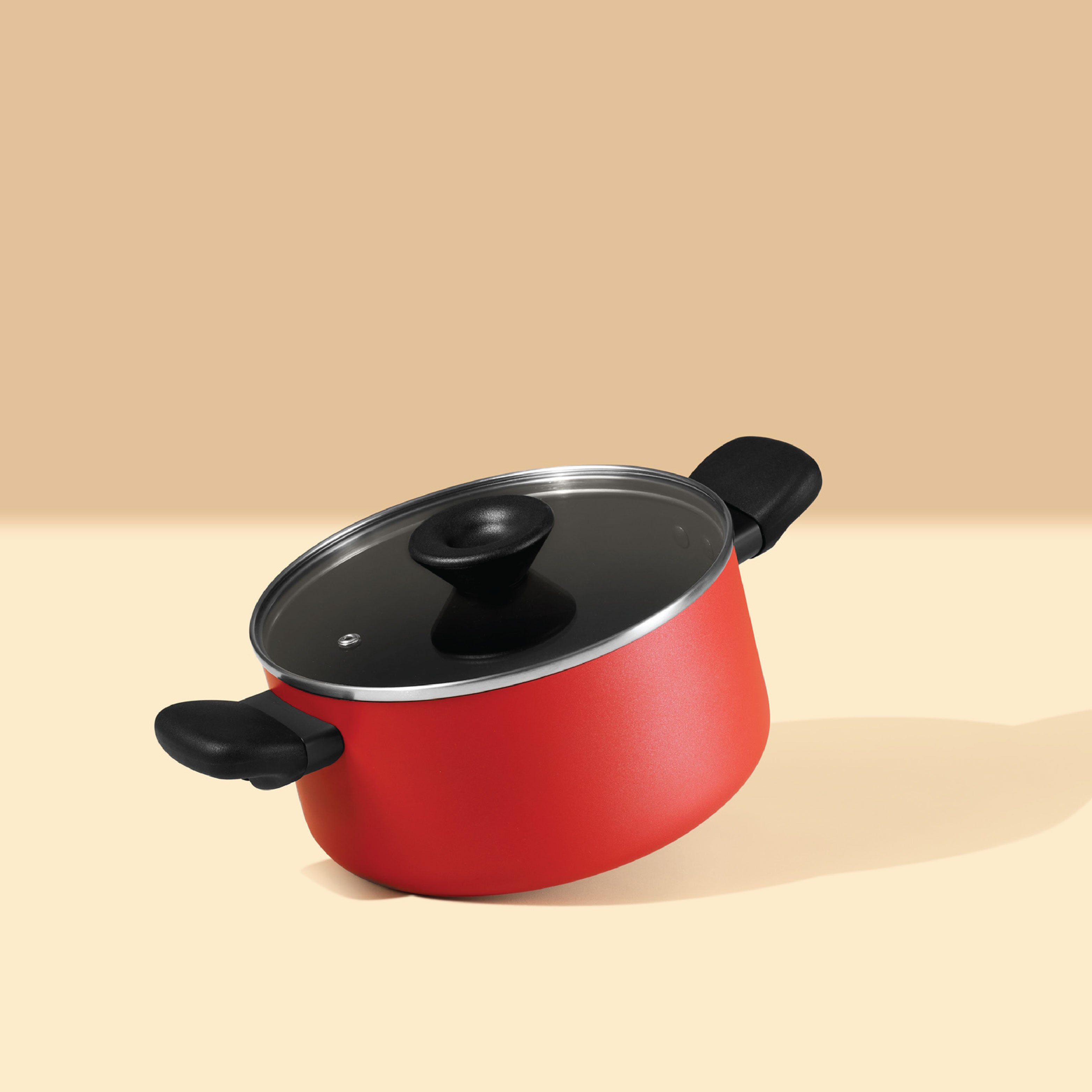 Meyer Bauhaus 2 pcs set (Aluminium Non Stick Saucier, 24Cm/3.3L + Nonstick Casserole , 5.2 Litre, 24Cm ), With Interchangeable Lid, Red