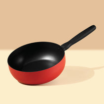 Meyer Bauhaus 2 pcs set (Aluminium Non Stick Saucier, 24Cm/3.3L + Nonstick Casserole , 5.2 Litre, 24Cm ), With Interchangeable Lid, Red