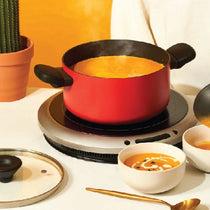 Meyer Bauhaus 2 pcs set (Aluminium Non Stick Saucier, 24Cm/3.3L + Nonstick Casserole , 5.2 Litre, 24Cm ), With Interchangeable Lid, Red