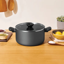 Meyer Bauhaus 2 pcs set ( Nonstick Casserole With Lid, 5 Litre, 24Cm + Non Stick Frypan 26Cm ), Grey