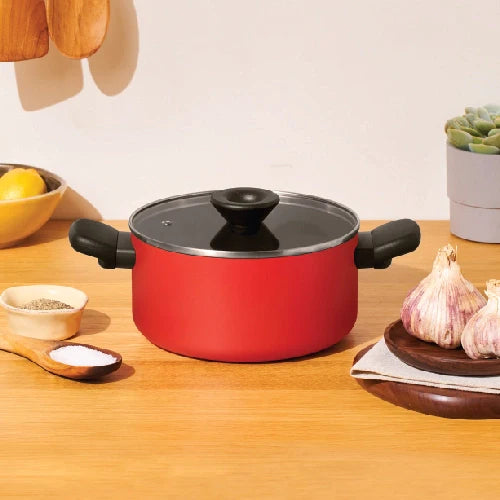 Meyer Bauhaus 2 pcs set (Nonstick Casserole, 2.8 Litre, 20Cm + Open Frypan 20Cm ), with Interchangeable Lid, Red