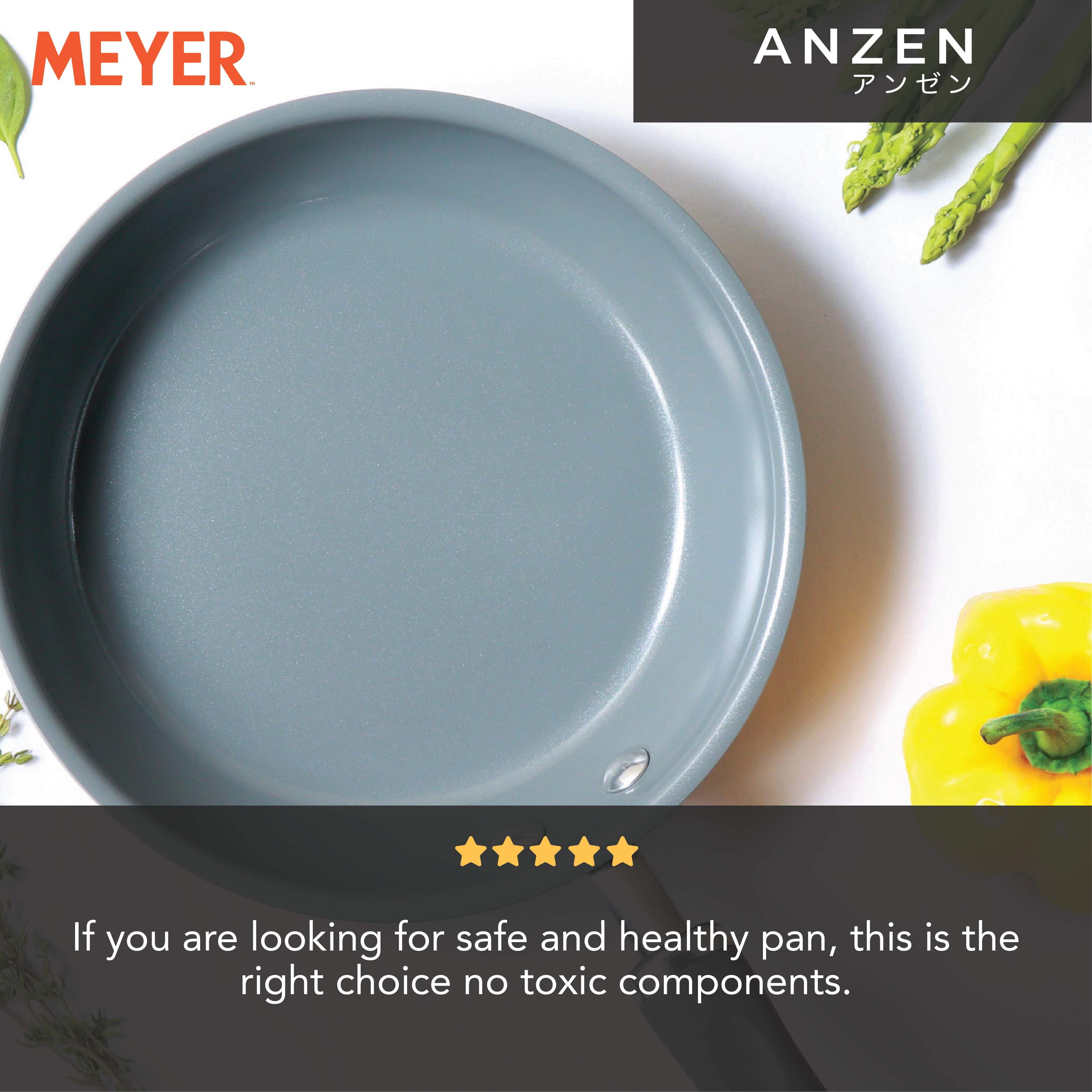 Meyer Anzen Ceramic Coated Cookware 2 piece Set -Frypan + Interchangeable Glass Lid, 24cm