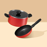 Meyer Bauhaus 2 pcs set (Nonstick Casserole, 2.8 Litre, 20Cm + Open Frypan 20Cm ), with Interchangeable Lid, Red