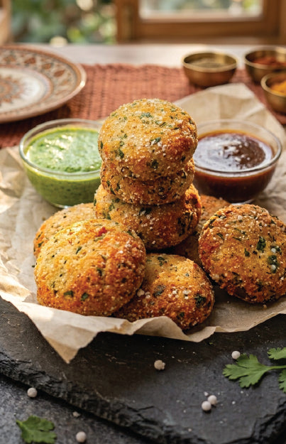 Vrat Waale Walnut Tikkis: Crispy Makhana & Sabudana Coated Tikkis with Paneer and Walnuts