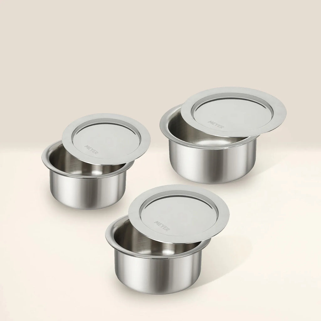 MEYER Trivantage set of 3 Tri-ply Stainless Steel Tope With Lid (14,16,18 cm)