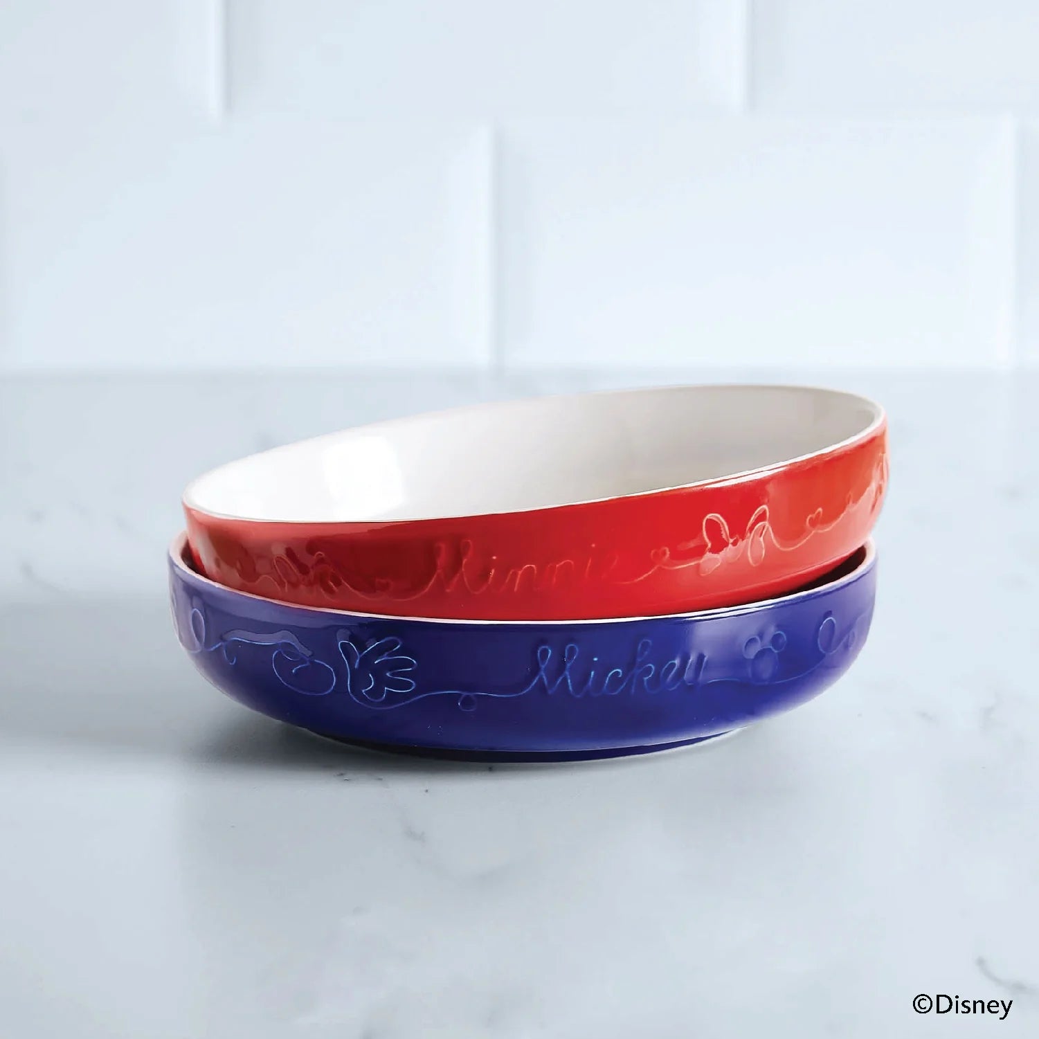 Meyer Disney Bon Voyage 2 pcs set- ( Ceramic Rice Bowl Set Of 2 , 400mL Each  + Ceramic Deep Plate Set Of 2 , 20.5cm Each )