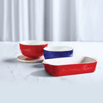 Meyer Disney Bon Voyage 2 pcs set- ( Ceramic Baker, 1.75L   + Ceramic Ramen Bowl Set of 2, 1 L Each ) (Red and Blue)