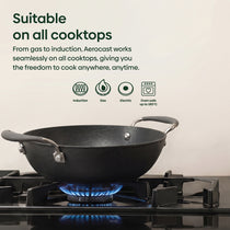 MEYER AEROCAST  Light weight Cast Iron 24cm Kadai with Lid