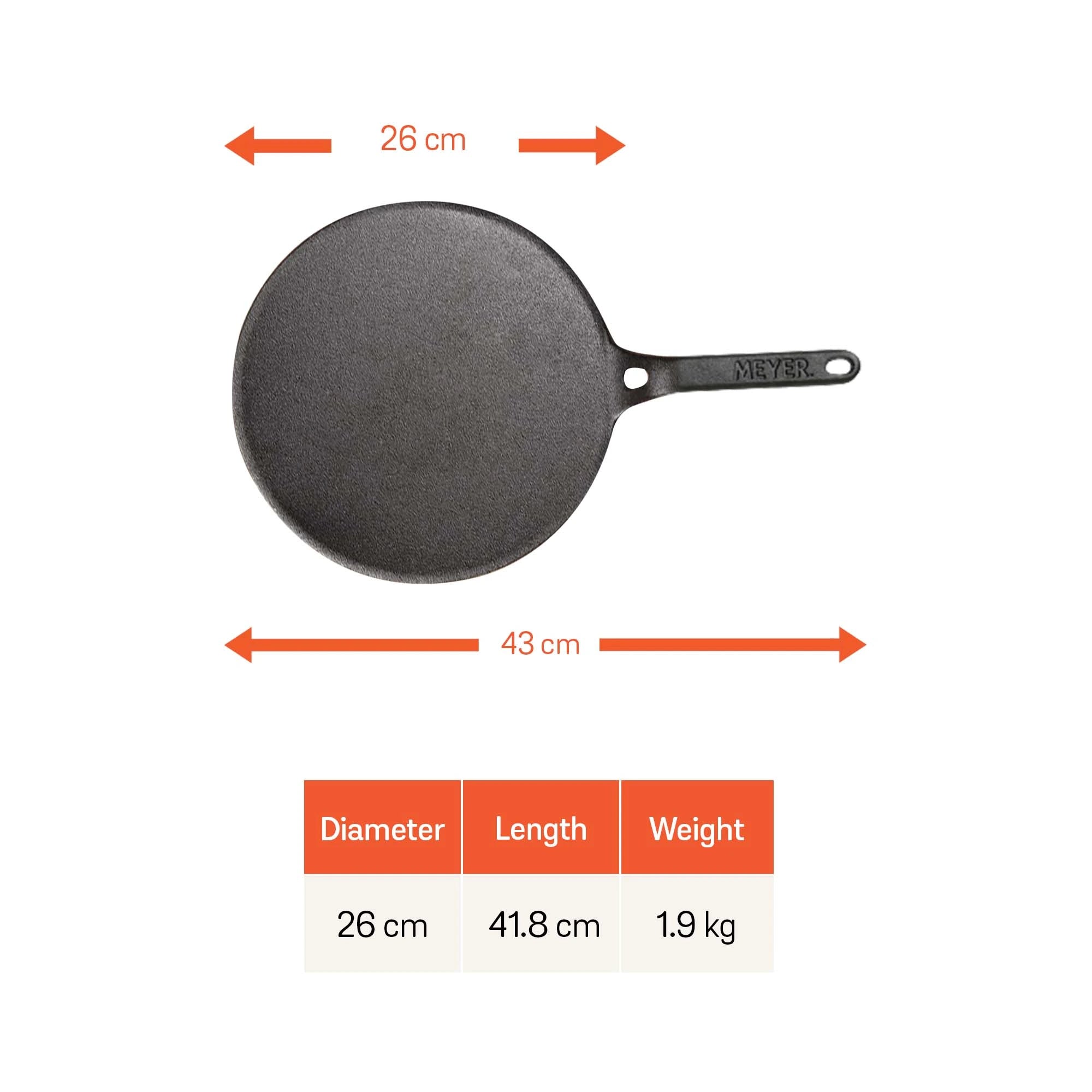 Meyer Cast Iron 2pcs Set - 26cm Curved Roti Tawa + 28cm Flat Dosa Tawa