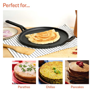 Meyer Cast Iron 2pcs Set - 26cm Curved Roti Tawa + 28cm Flat Dosa Tawa