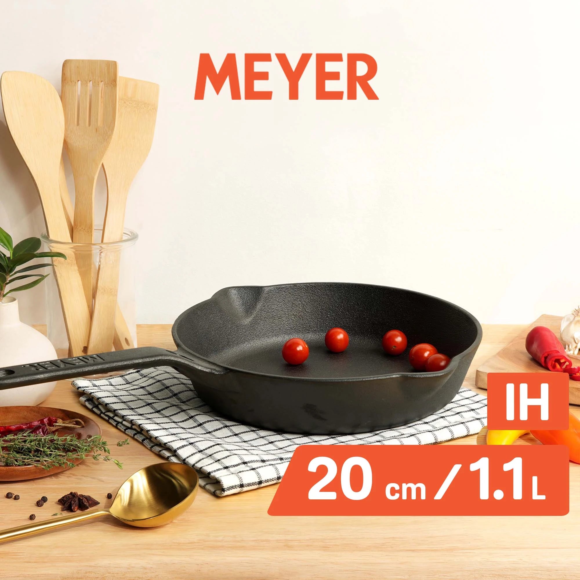 Meyer Pre-Seasoned Cast iron Frypan/Skillet single handle, 20cm-1