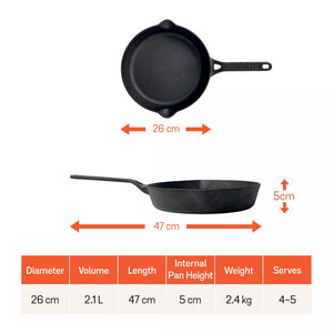 Meyer Pre-Seasoned Cast iron Frypan/Skillet single handle, 26cm-7