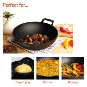 Meyer Pre Seasoned Cast Iron curved Kadai without Lid, 26cm-4