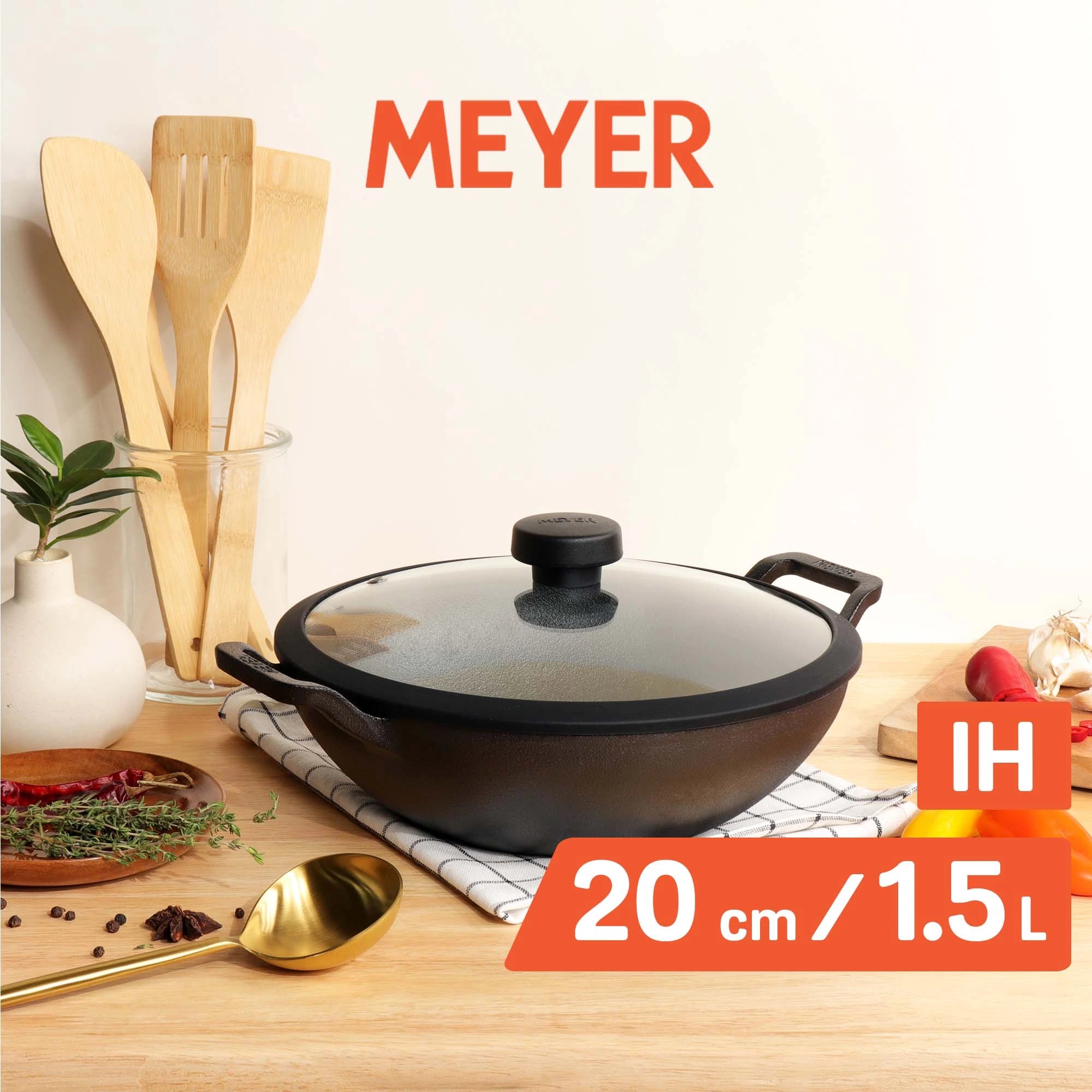 Meyer Pre Seasoned Cast Iron shallow Kadai With Glass Lid ,20cm-2