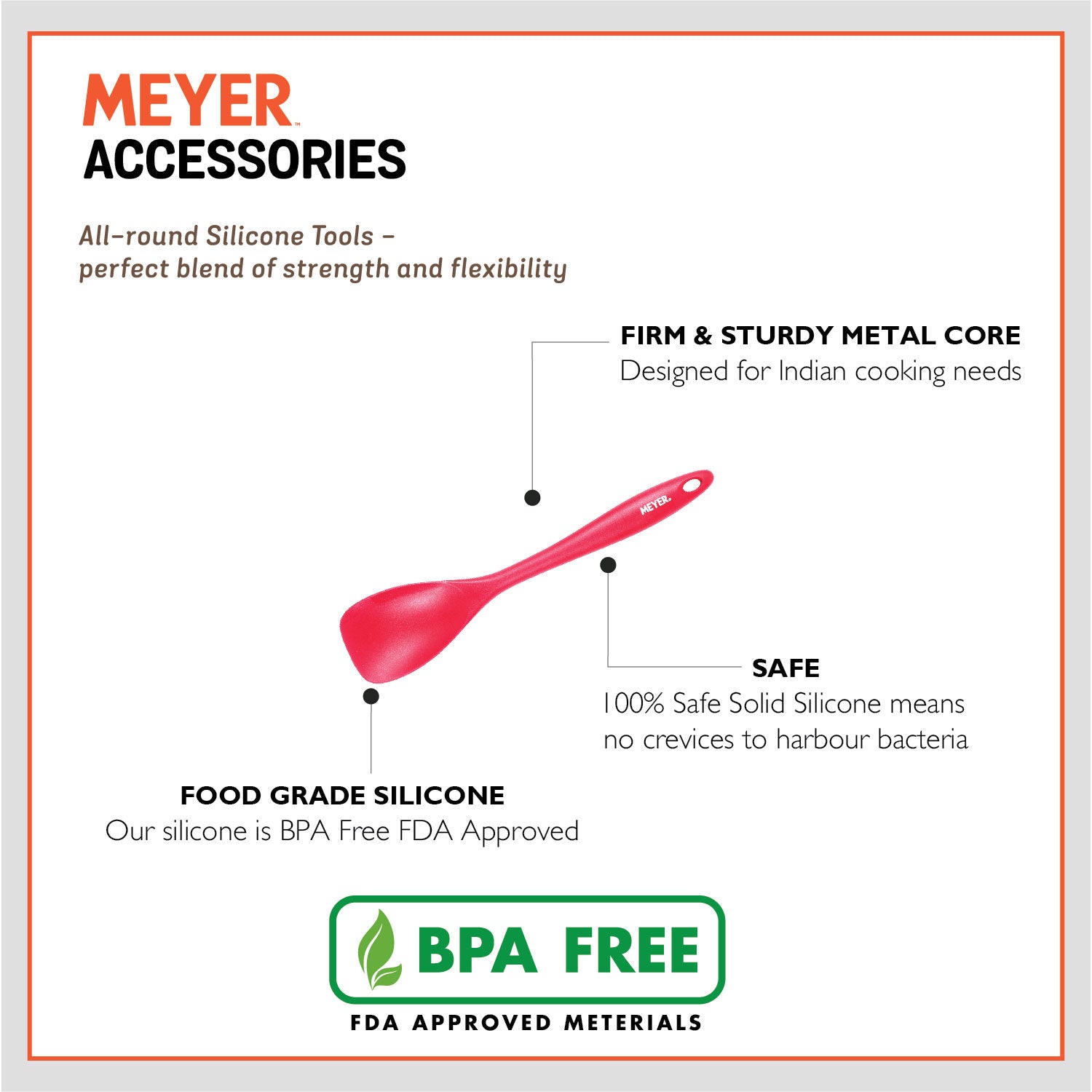 Meyer Silicone Accessories 3 pcs set - (Spatula + Turner + Brush ), Red