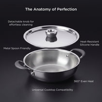 Meyer Trivantage Pro 24cm/2.9L Triply Stainless Steel shallow kadhai with lid
