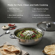 Meyer Trivantage Pro 24cm/2.9L Triply Stainless Steel shallow kadhai with lid