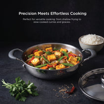 Meyer Trivantage Pro 24cm/2.9L Triply Stainless Steel shallow kadhai with lid