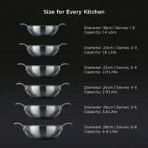 Meyer Trivantage Pro 24cm/2.9L Triply Stainless Steel shallow kadhai with lid