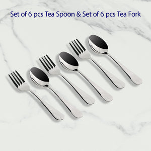 Meyer High-Gloss Stainless Steel 6pcs Tea Spoon and 6pcs Tea Fork Set