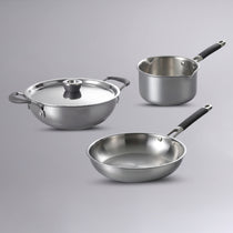 MEYER Trivantage 3pcs Cookware Set (24cm Kadai With Lid + 24cm Frypan +  16cm Milkpan)