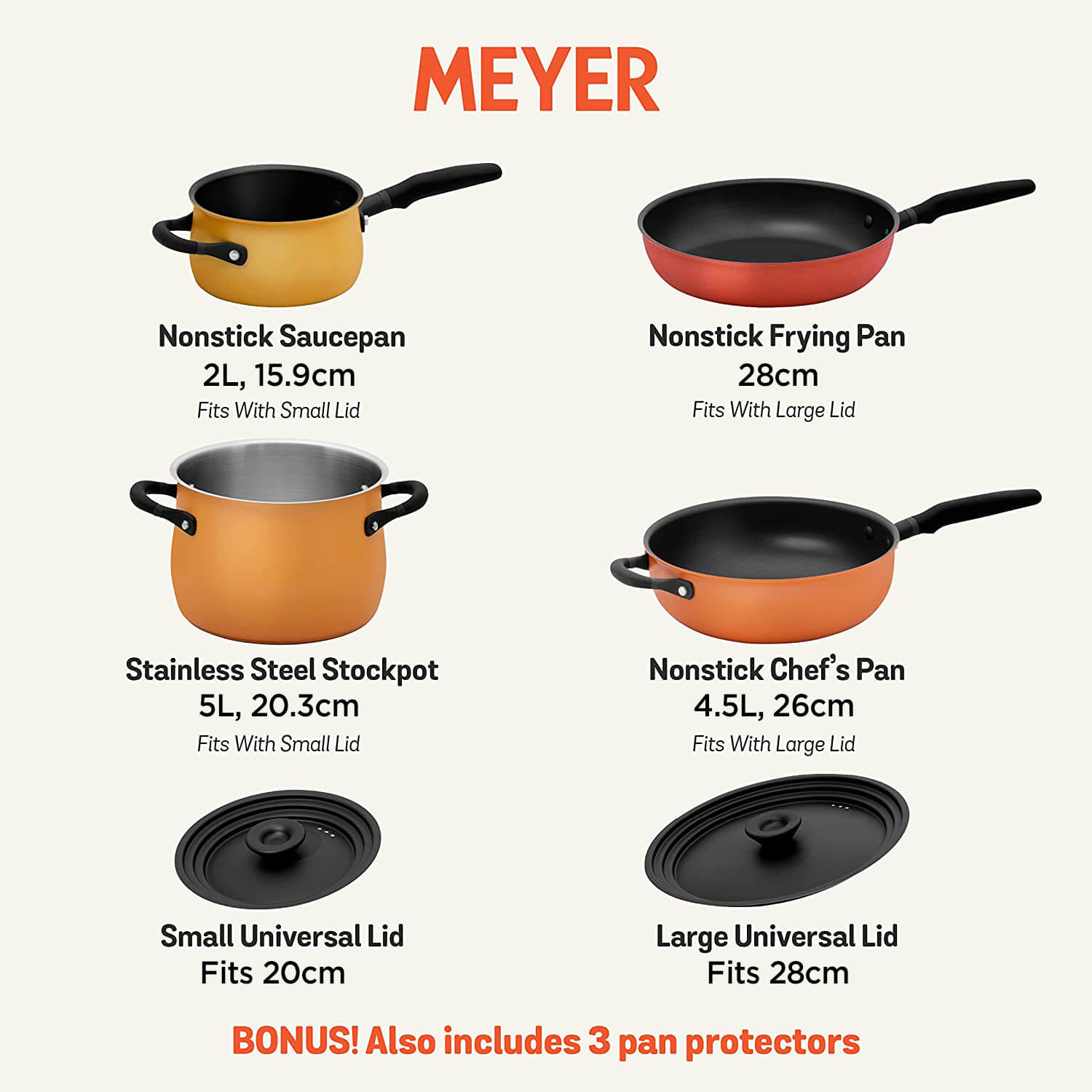Meyer Accent Series Nonstick and Stainless Steel Spark Edition Cookware Set, 6 Piece, Assorted Colors